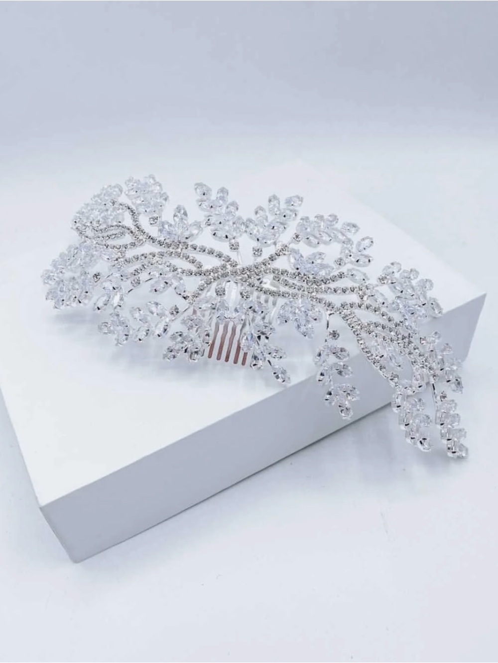 Crystal Bridal Hair Comb - Silver Clear Crystal Accent